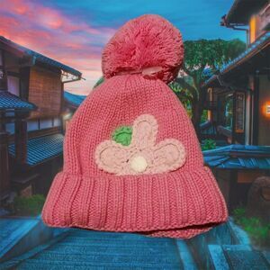 The Children's Place Baby Girls Pink Knit Pom Pom Hat Beanie 6-12 Months Flower
